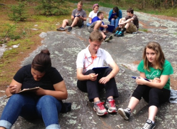 Students enjoy journaling on Inspiration Rock at the Carl Sanburg home